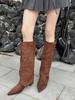 2025 Autumn and Winter New Spice Girl Pointed Thick Heel Knight Boots Trouser Boots Belt Buckle Boots Women's Boots Martin Boots