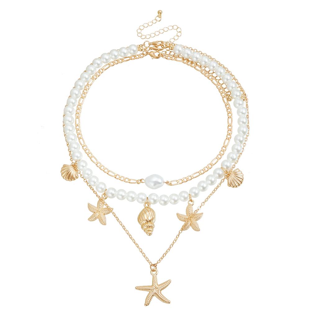 Ocean Elements Starfish Pendant Pearl Necklace Summer Beach Vacation ins Wind Collarbone Chain