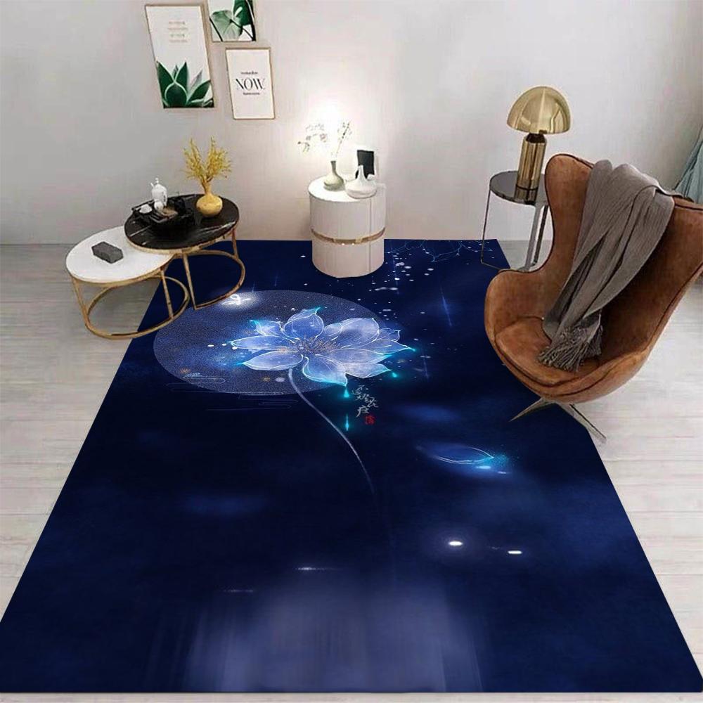 Glowing Floral Art Carpet Various Styles With Lotus Lily Epiphyllum Shining Effect Patterns Non Slip Rug For Living Room Decor