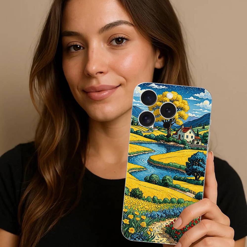 Rural Scenery Wheat Field Art Phone Case For IPhone 17 16 15 14 Plus 13 12 11 Pro Max Phone Back Cover Transparent Shockproof Co