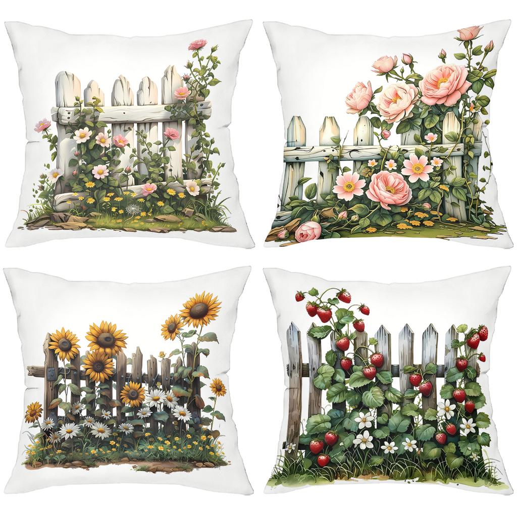Floral Fence Pattern Decorative Throw Pillow Cushions Polyester Pillowcase, Sofa Decorative Cushion Cov Headboard Pillow