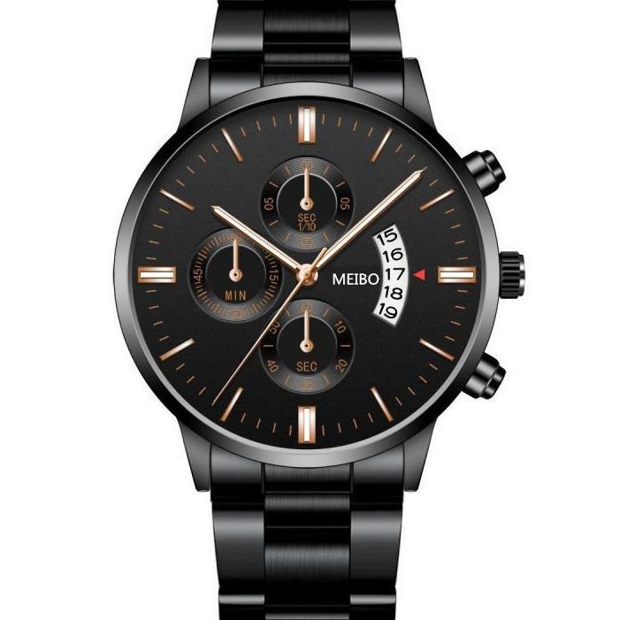 Men'S Business Watch, Steel Belt Calendar Couple, Men'S Classic Fake Three-Eye Quartz Watch
