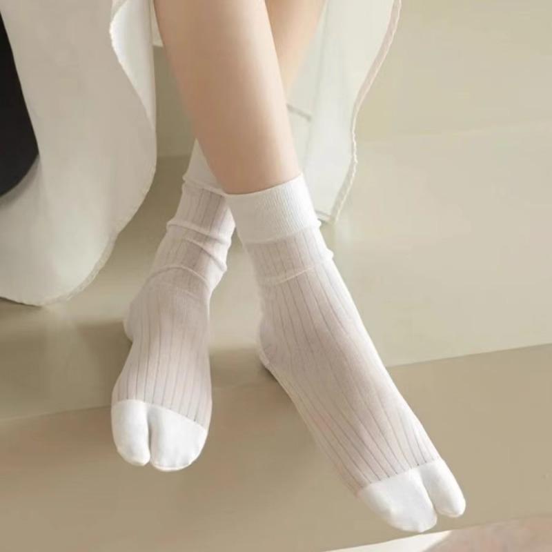 

Высококачественные Удобные Летние Ультратонкие Носки с Раздельным Пальцем Женские Хлопковые Носки в Полоску из Золотого Шелка Двупалые Японские Носки Харадзюку one size