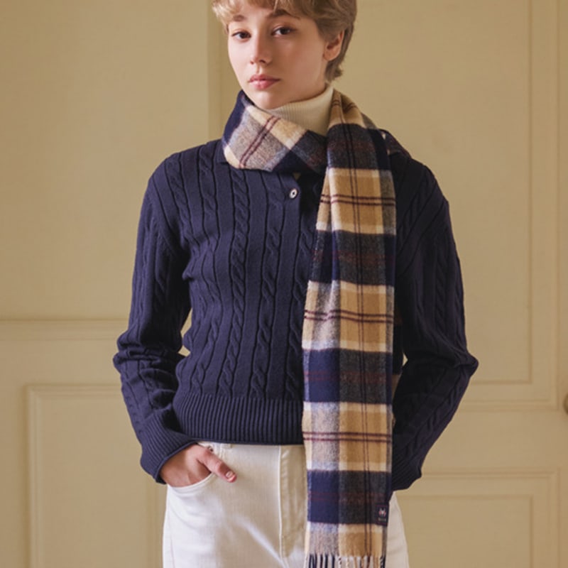 ABRAHAM MOON Merino Wool Muffler 25cm - Semi-Green Navy