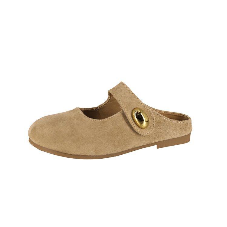 

French retro bag head slippers women s 2025 spring gentle fairy wind soft sole with flat Mary Jane shoes 35 бежевий