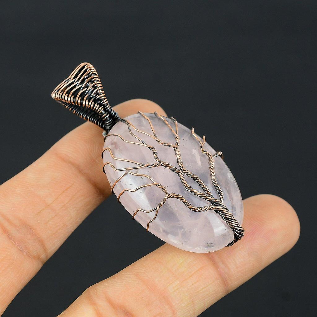 Rose Quartz Jewelry, 999 Copper Wire Wrapped Pendant Handmade Gemstone Jewelry, Gifts For Wife Brand New Pendant