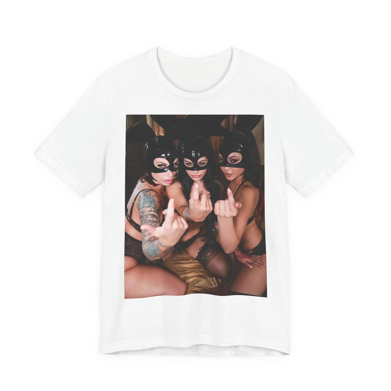 Men’s Cat Masked Woman Photo T-Shirt Sexy Attitude Graphic Streetwear Cotton Tee 3XL