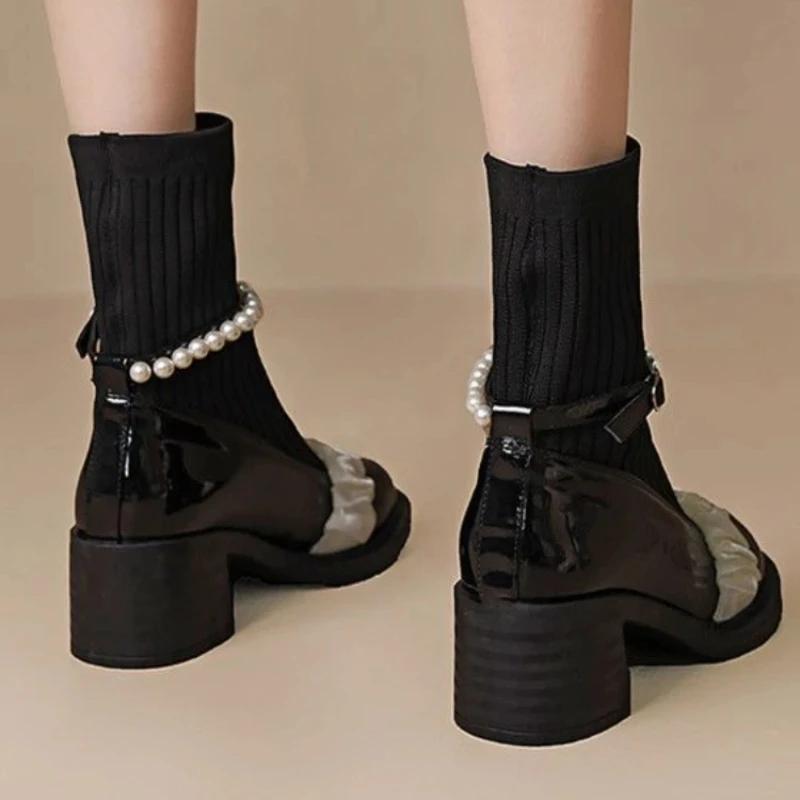Neu Damen Stiefeletten Perle Elastisch Damen Kurze Schuhe Hohe Qualität Bequem und Elegant Stiefeletten Designer Luxus Sale Pu