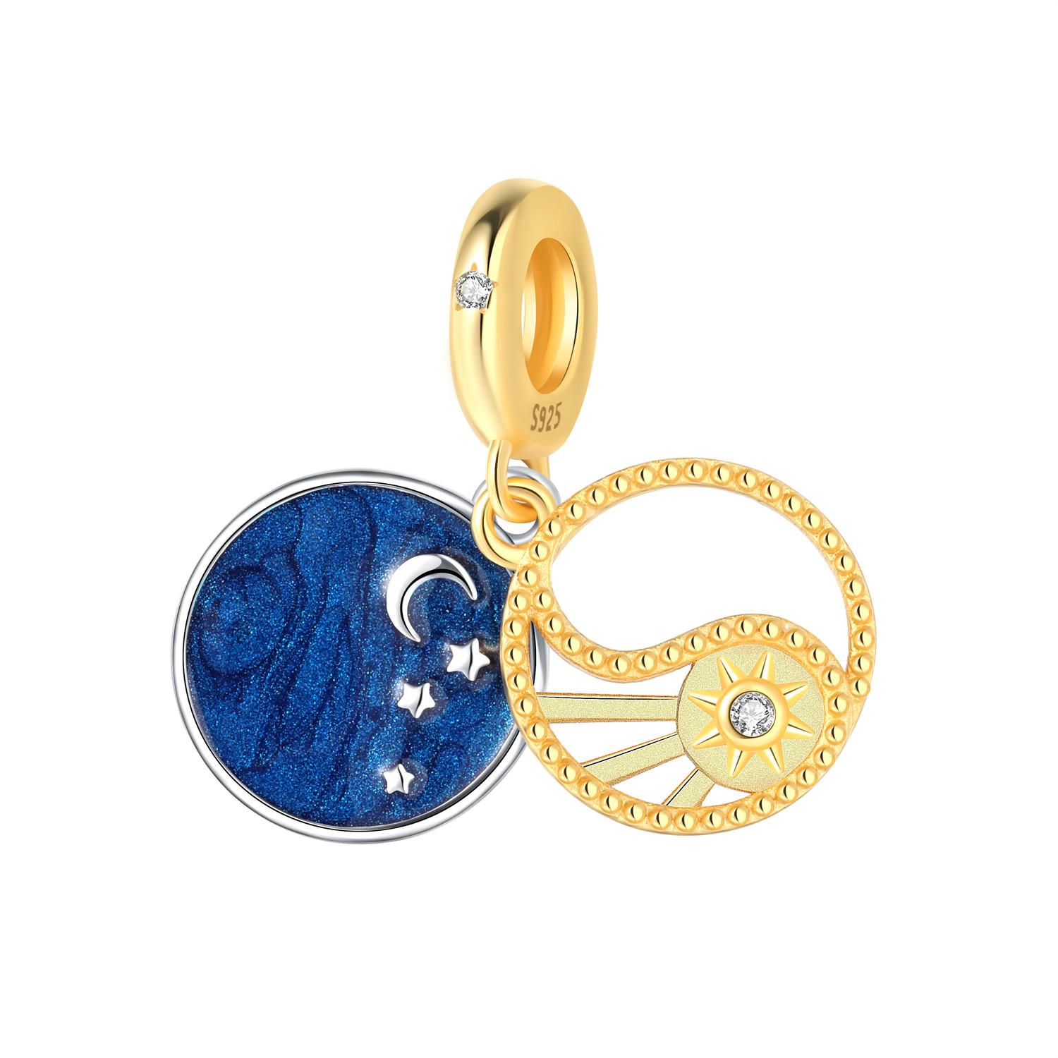 

copper Exquisite Star Shape and Moon Pendant Compatible With Fine Authentic Bracelets Charm Bead Necklaces Do It Yourself Jewellery Gift Accessory