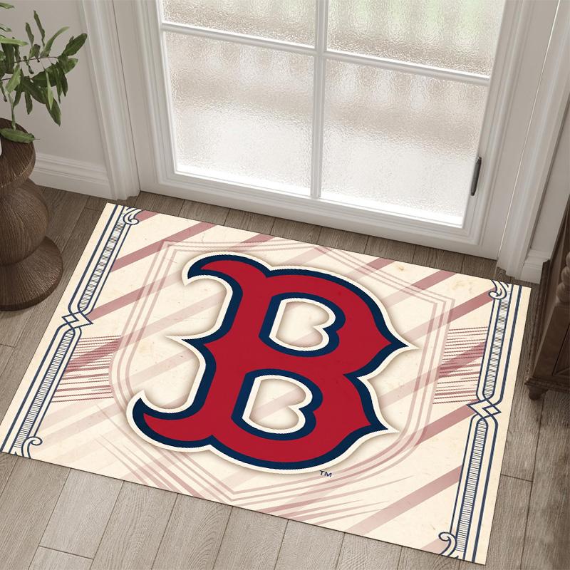 Boston Red Sox Design Crystal Velvet Carpet Cozy Non?Slip Printed Rug For Bedroom Living Room Entrance