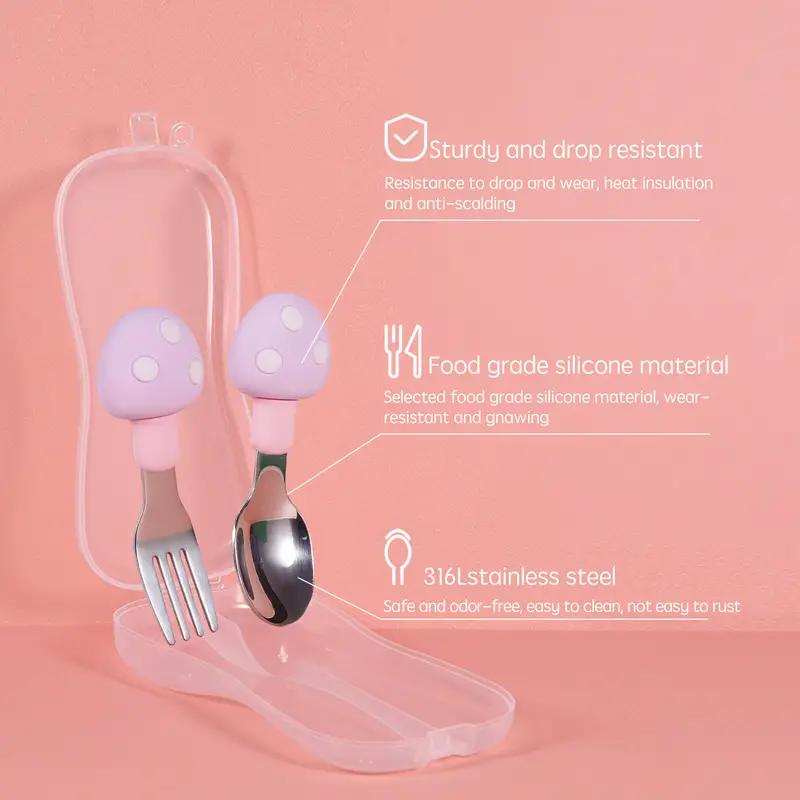 Short Handle Mushroom Multicolor Silicone Stainless Steel Fork and Spoon