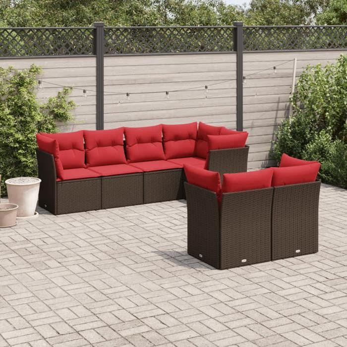 VidaXL Garden Lounge Set with Cushions 7 Pcs, Patio Sofas, Patio Furniture Set, Outdoor Furniture, Brown 3217904