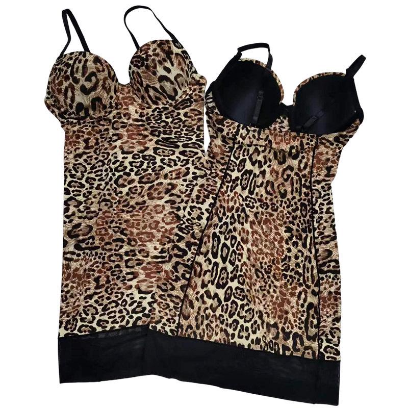 Leopard Print Body Shaper: Push-up Bra & Tummy Control Waist Cincher with Adjustable Straps