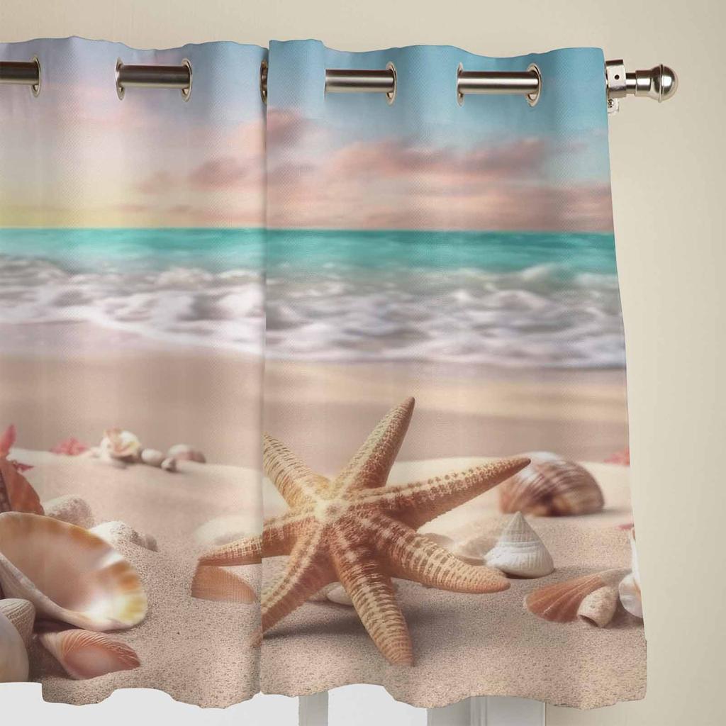 Sommer Strand Seesterne Muscheln Wellen Fenster Vorhänge für Wohnzimmer Luxus Schlafzimmer Vorhang Küche Jalousien Vorhänge Vorhänge