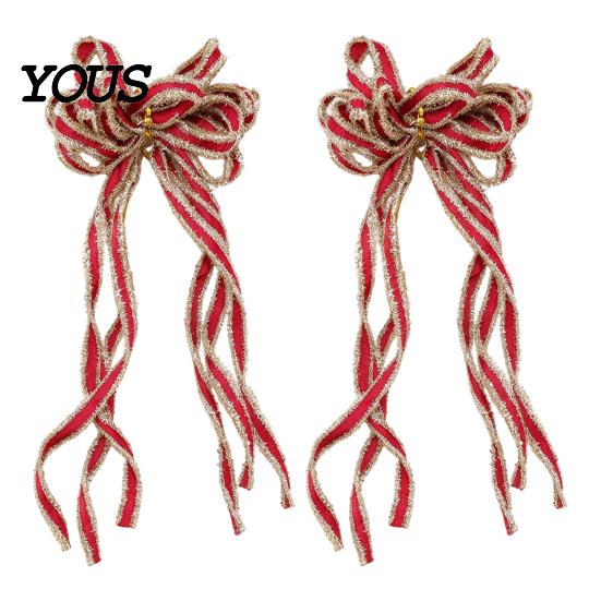 Hanging Bows for Christmas Trees 2 Pcs Velvet Bows, Shiny Bow Tree Decoration Holiday Gift Wrapping Wreath, Garland, Xmas Party, Wedding, Baby Shower,