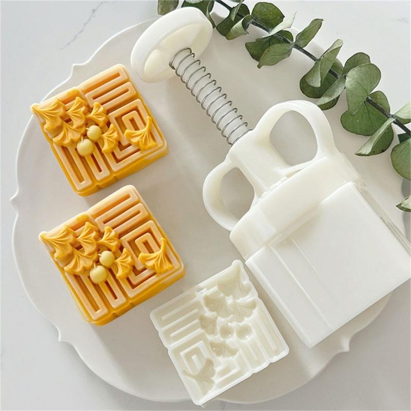MidAutumn Festival Moon Cake Maker 3D Leaf Pattern Moon Cake Molds Cookie Stamp Hand Press Cookie Dessert Cutter