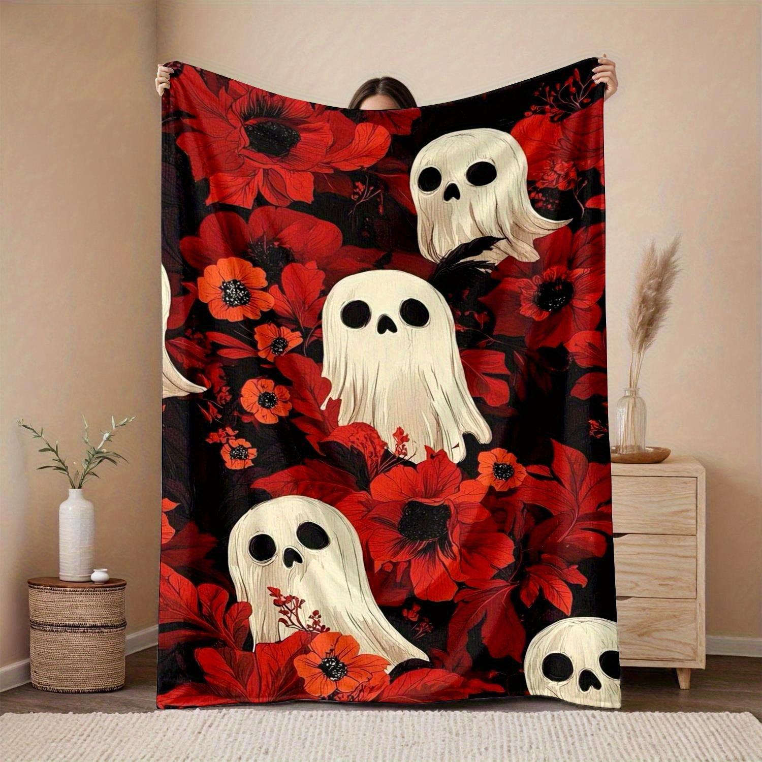 

1pc quirky red floral pattern throw blanket polyester fabric machine washable suitable for bedroom and living room decoration 75x100cm