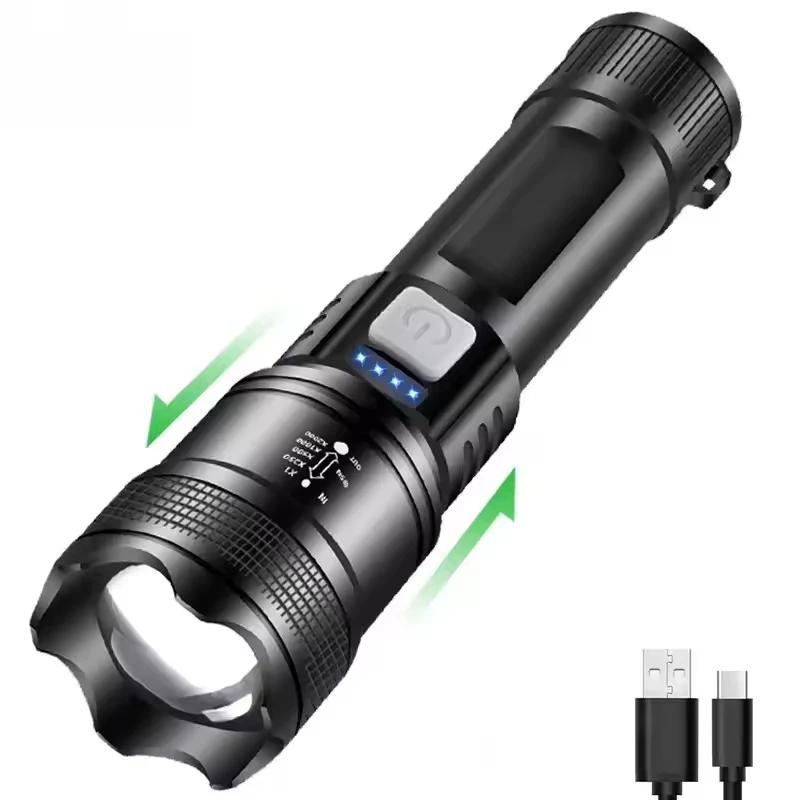 High Power LED Flashlights Built-in Battery USB Rechargeable Strong Hand Light Multifunctional Torch Lamp For Emergency Camping