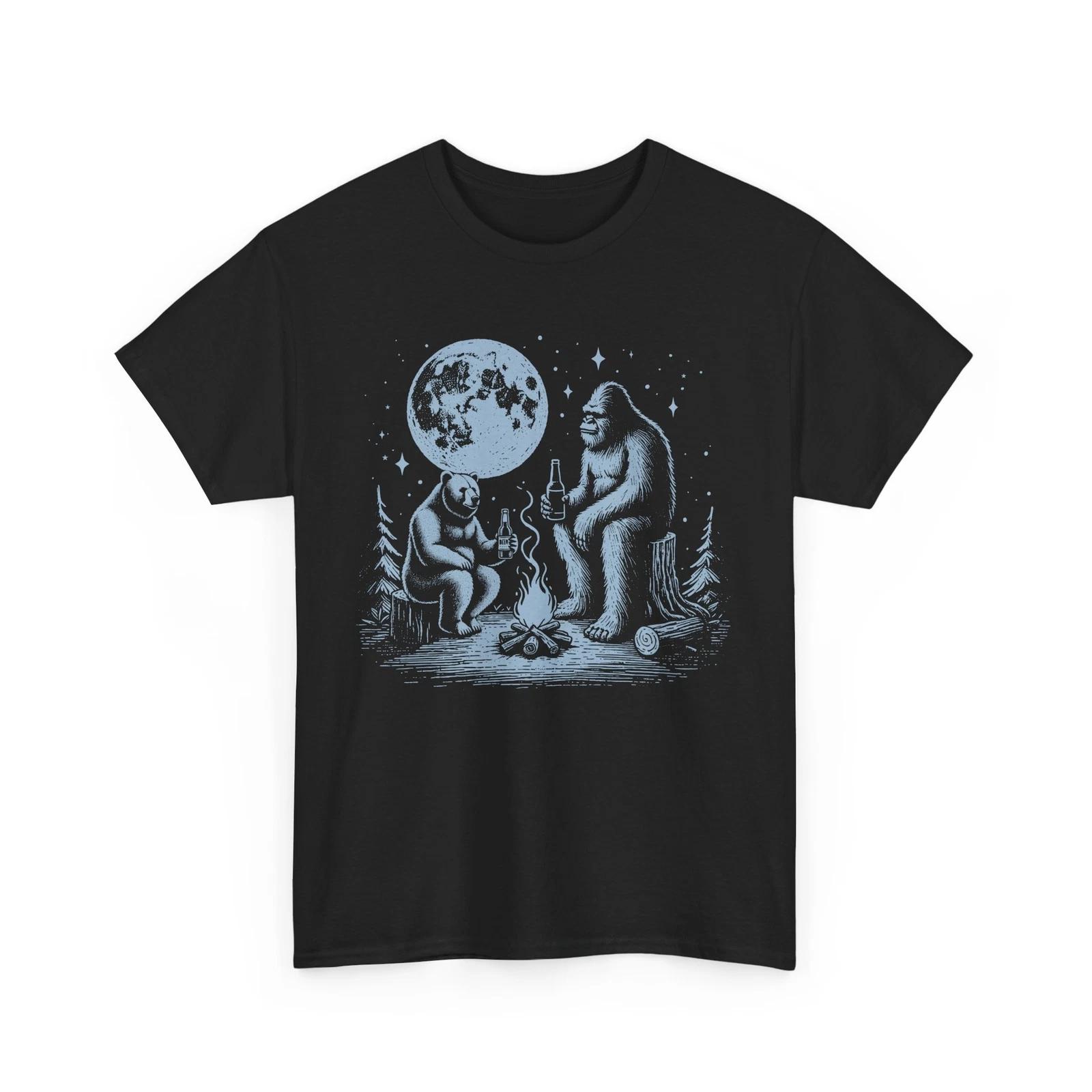 

Beer Drinking T-Shirt | Beer Shirt | Bear with Bigfoot drink Beer Campfire Shirt XL