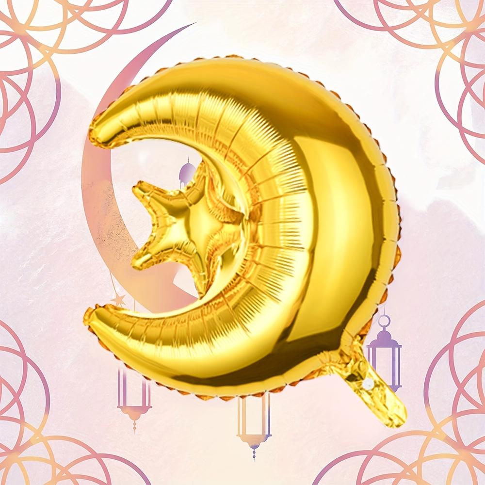 5-Pack of Golden Moon and Star Balloons, Moon and Star Foil Balloons, Suitable for Eid Al-Adha, Eid Al-Fitr, Islamic New Year Themed Party Decorations