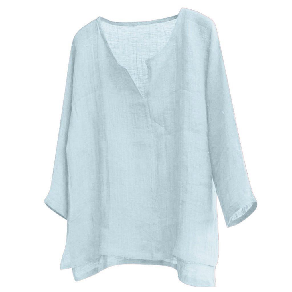 Men's Summer Spring Long Sleeve Loose Shirt Solid Color Casual Long Sleeve Cool Shirt Vn-eck Tops Size