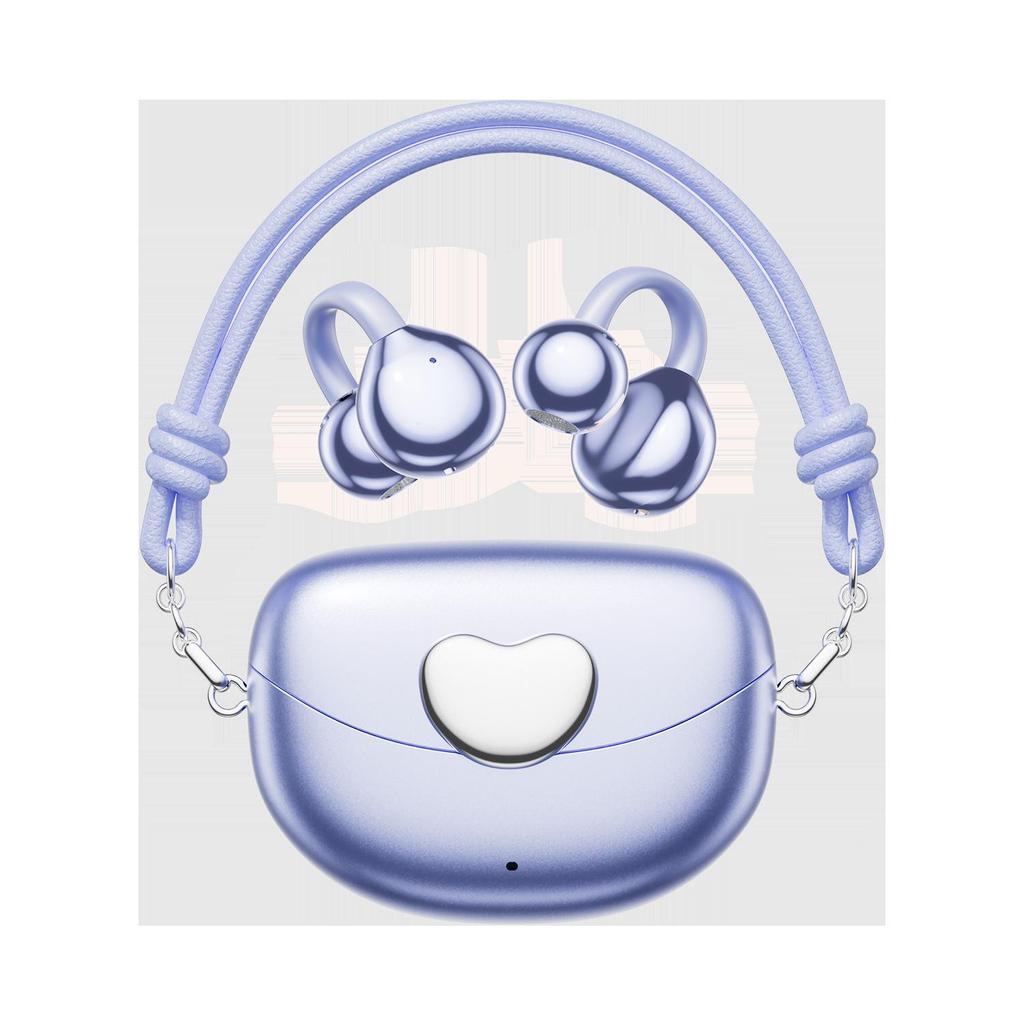 OWS Heart-Shaped Bone Conduction Wireless Earphones with Clip-On Lanyard & Ultra-Long Battery Life