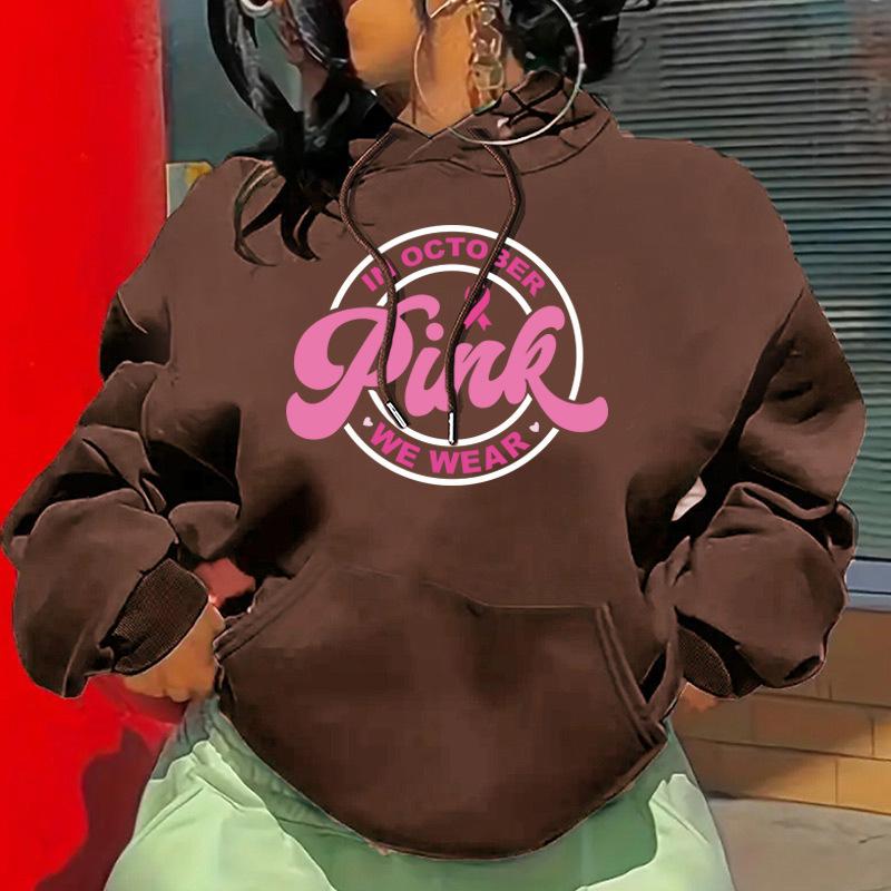 

Осенне-зимний розовый модный принтованный свитер с капюшоном и рукавами из флиса Женская одежда 5XL темно-коричневого