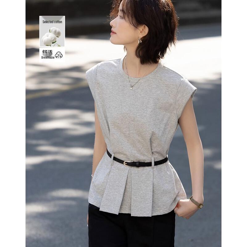 Demana Women s Summer Slimming Flutter Sleeve Pleated T-Shirt XL