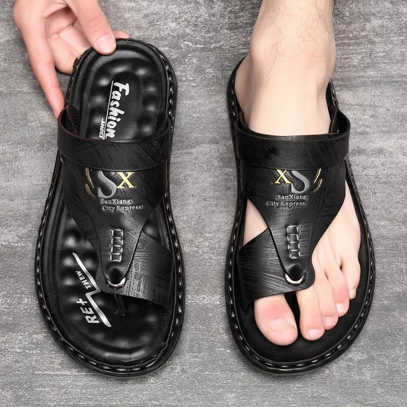 Sandali da Uomo di Alta Qualità Sandali Casual in Pelle di Lusso Scarpe da Spiaggia Antiscivolo da Esterno per Uomo Estate Sandalia Infradito con Zeppa