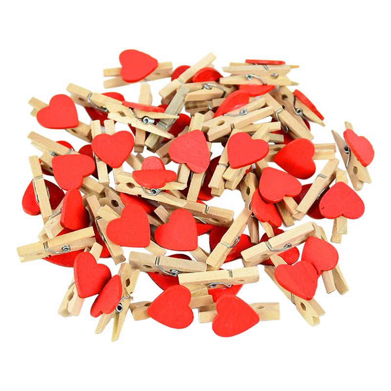 50pcs Mini Wooden Clip Love Heart Shape Photo Paper Clips Pegs Valentines Day Wedding Birthday Party Home Decoration DIY Crafts