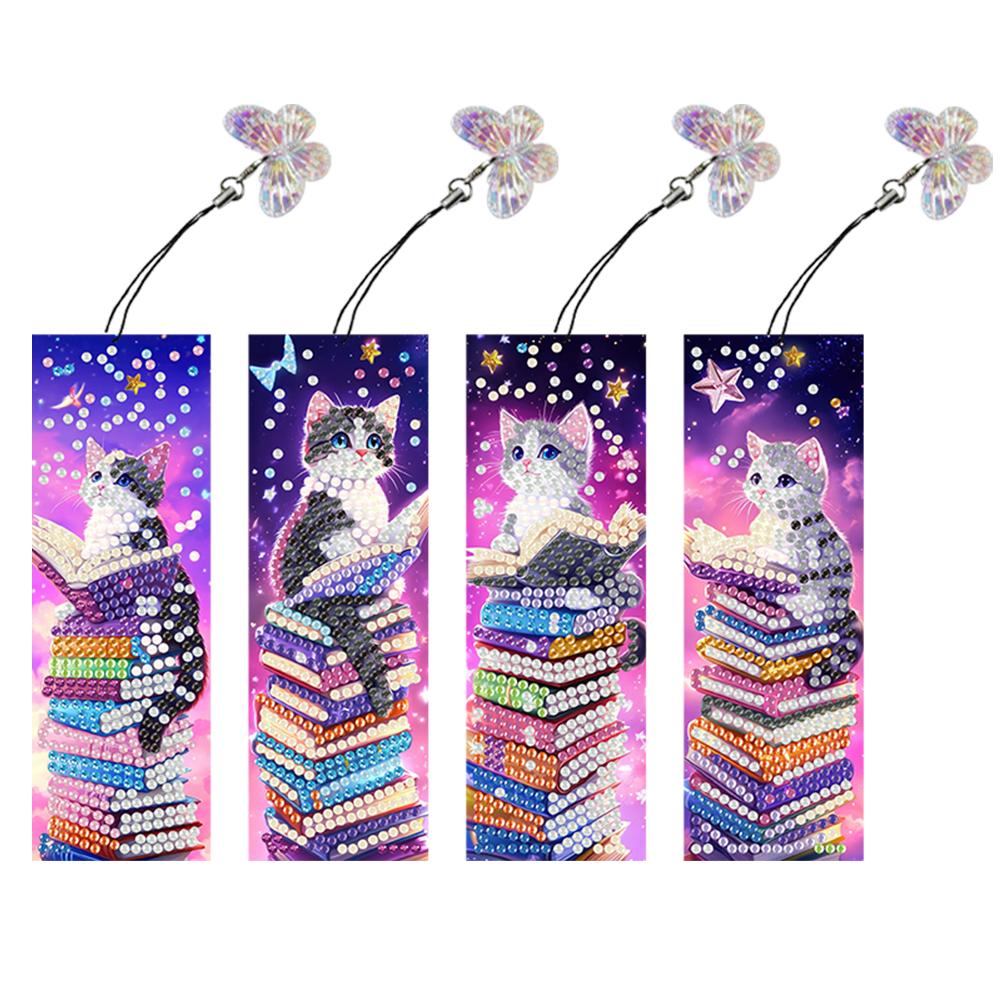 4Pcs Special Shaped Colorful Pattern Diamond Bookmark Art Project DIY Diamond Bookmark with Crystal Pendant for Reading Day Gift