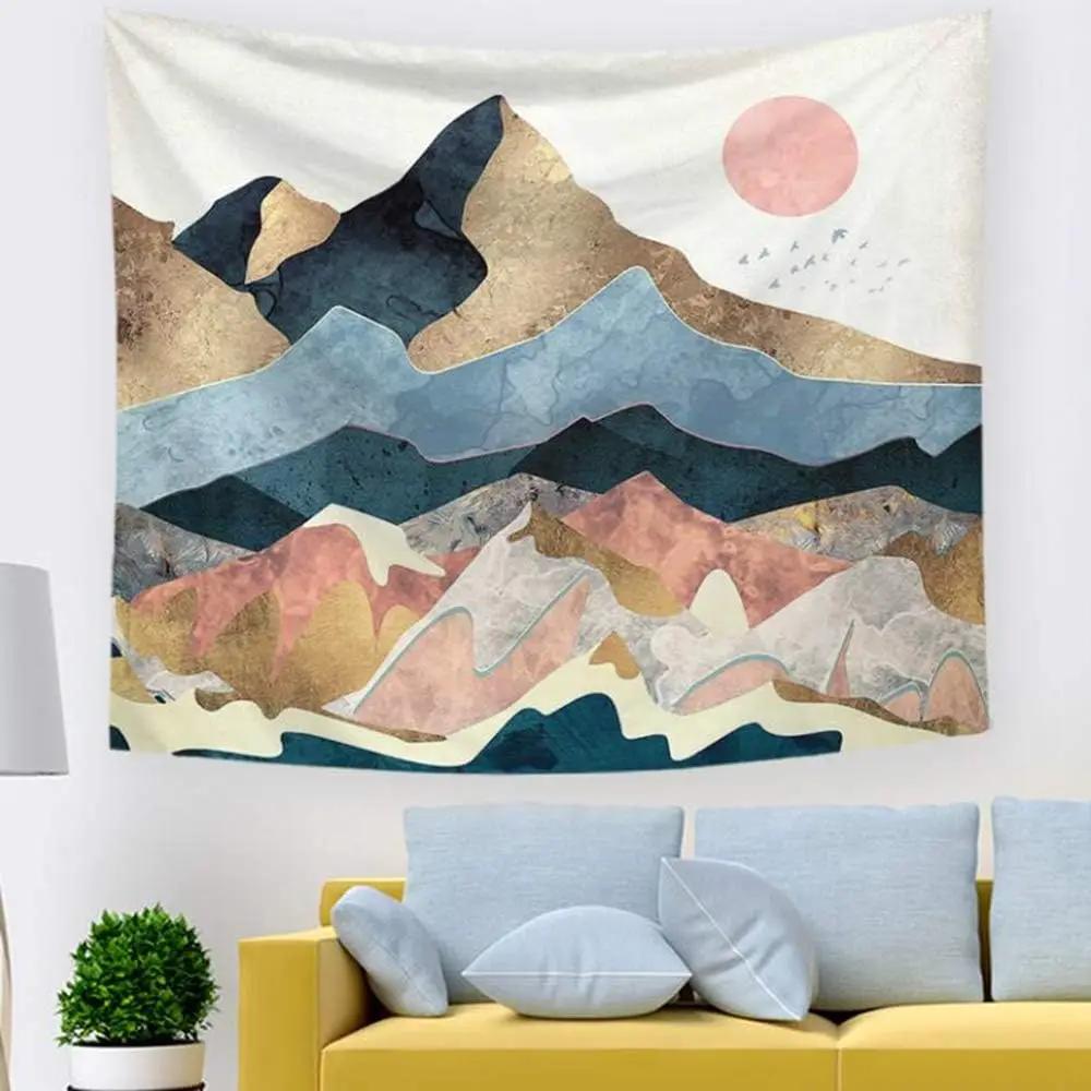 Mountain Tapestry Forest Tree Tapestries Sunset Nature Landscape Wall Hanging Abstract Wall Tapestry for Living Room Dorm Decor