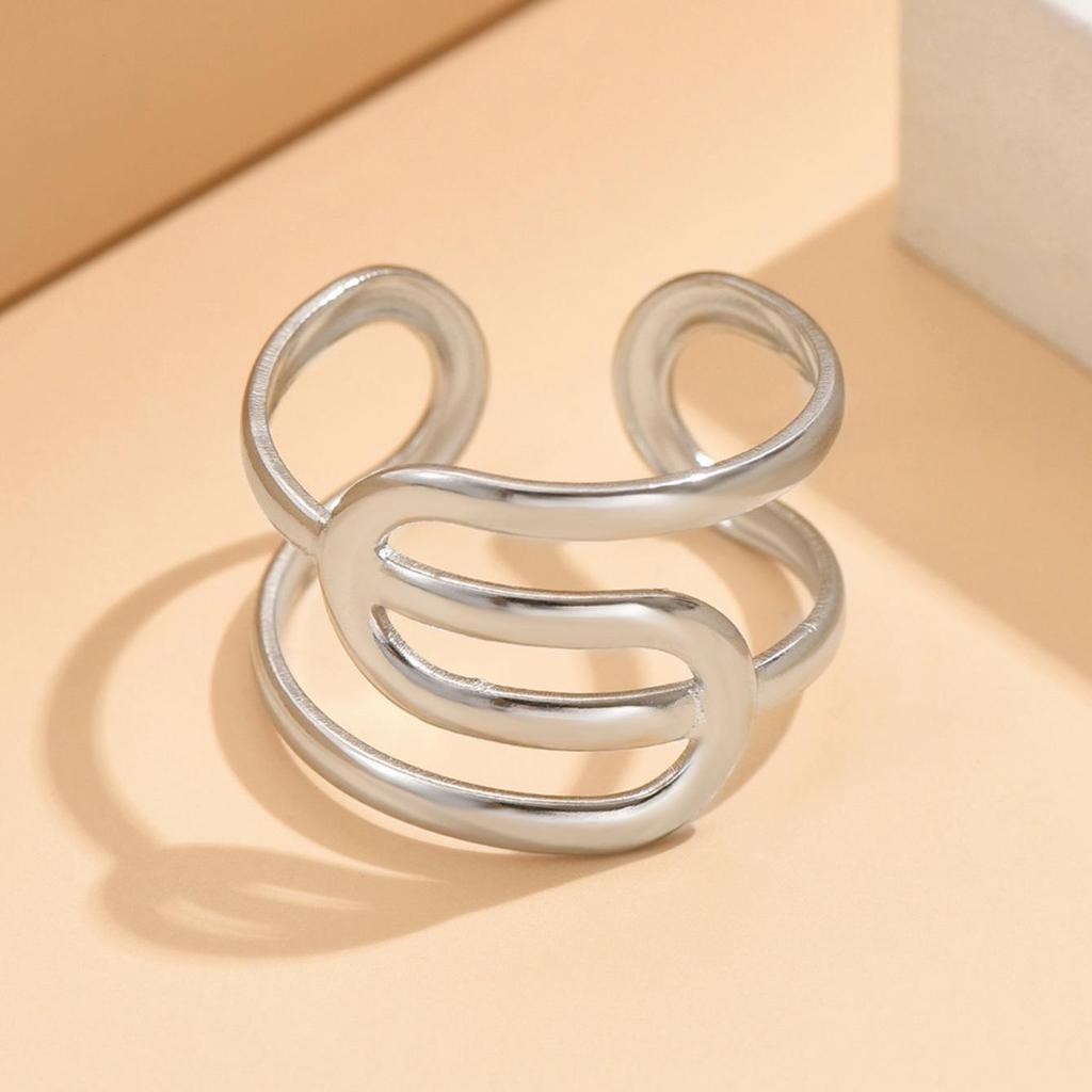 Geometric Lines Adjustable Stainless Steel Open Ring for Women