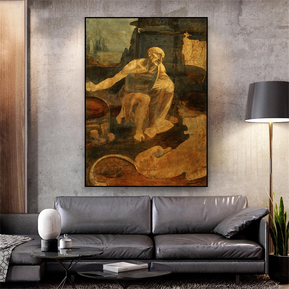 Klasik Aziz Jerome Tuval Poster Leonardo da Vinci Resimleri Baskılar Duvar Sanatı Vintage Tuval Boyama Galeri Dekorasyon
