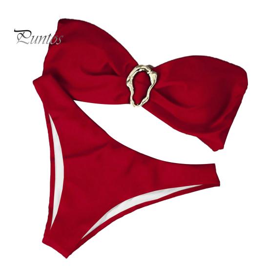 

Женский комплект бикини с металлическим кольцом и высокой талией, двухсекционный купальник, сексуальный купальник с вырезом на шее для пляжной вечеринки S