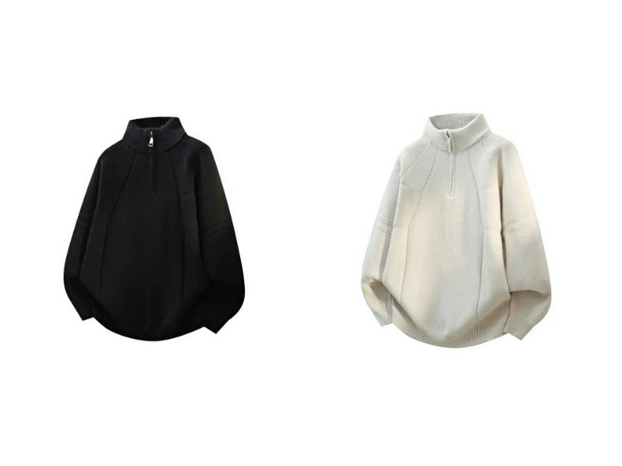 Men's 2025 High-End Wool Half-Zip Sweater - Stand-Up Collar, Solid Color, Autumn/Winter Knit Pullover