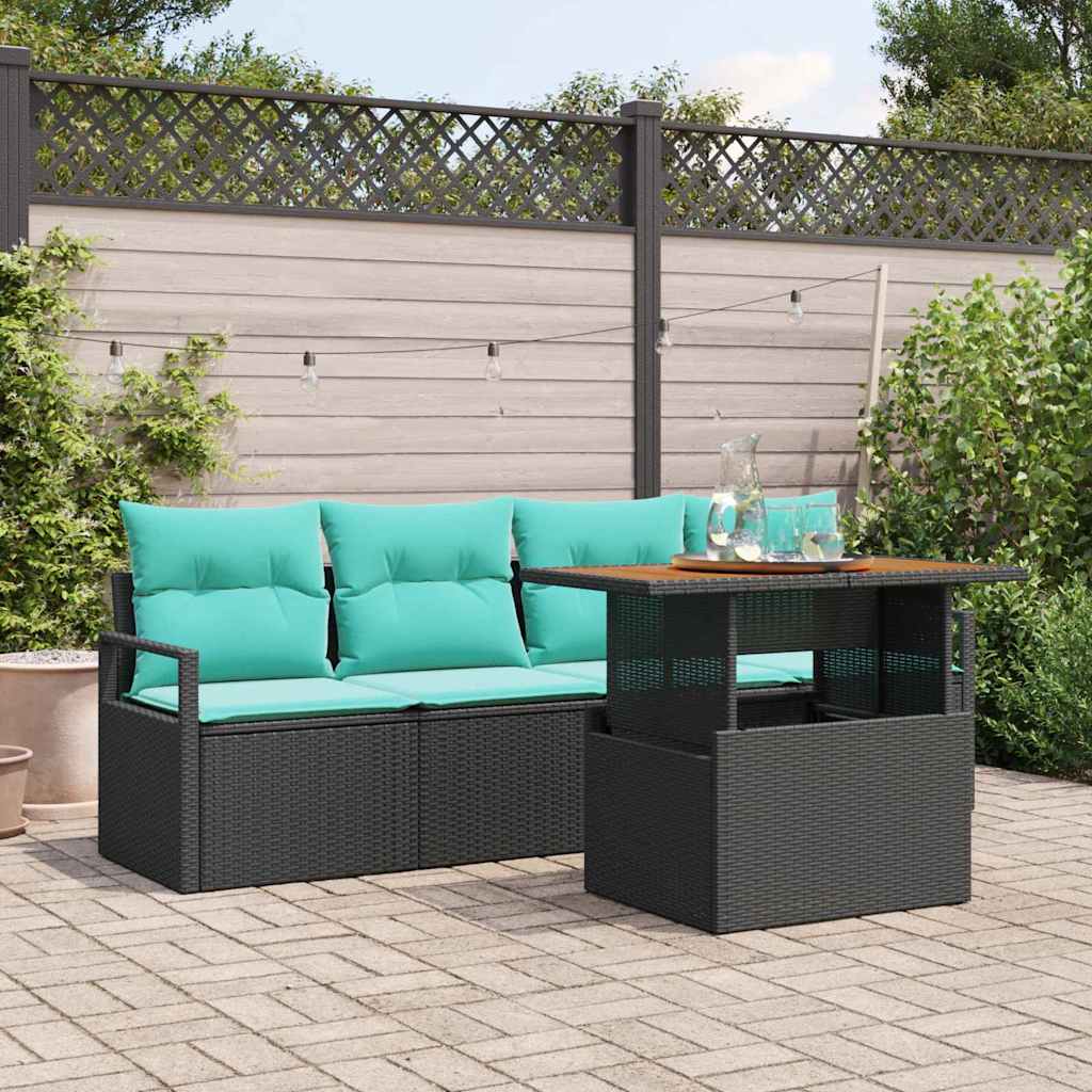 Garden Sofa Set with Cushions 5 pcs Black and Blue