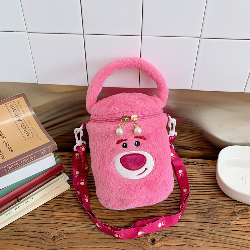 2025 Cute Plush Mini Bucket Handbag for Girls - Cartoon Design, Crossbody or Single Shoulder.