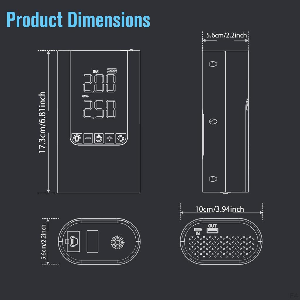 Tire Inflator Compact High Performance Accurate Power Bank Function Air Pump With Clips