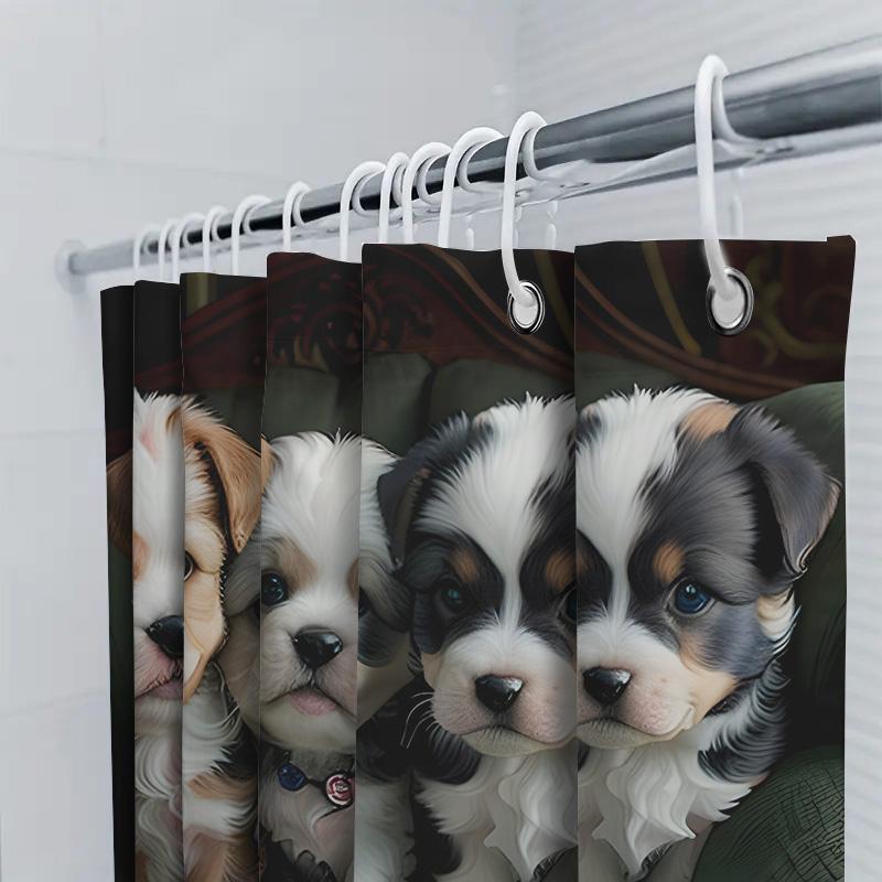 3D HD Gedruckter Niedlicher Welpen Duschvorhang Luxuriös Wasserdicht Haustierdesign Badezimmerdeko Grüner Couch Hintergrund (Für dich: 180cm x 259c