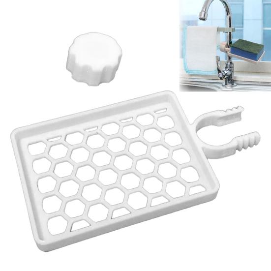 Faucet Sponge Holder Adjustable Drain Rack with Holes Kitchen Sink Storage Rack Plastic Sponge Organizer Fits Most Standard