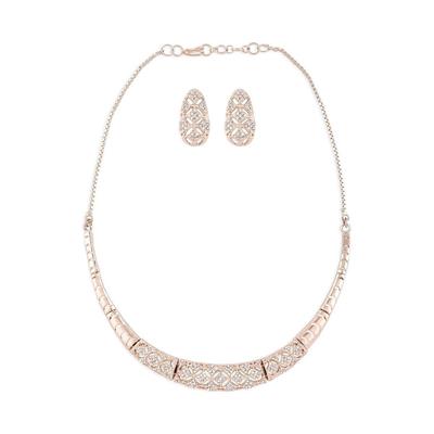 Rose Cubic Zirconia Party Bling Necklace & Earring Set For Women