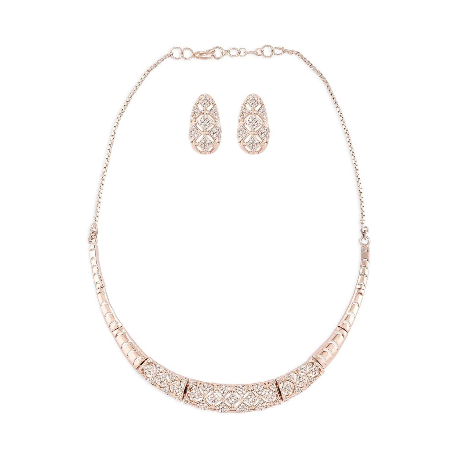 

Rose Cubic Zirconia Party Bling Necklace & Earring Set For Women