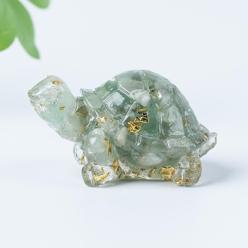 Resin Turtle Aquarium Decor With Natural Crystal Chips For Home Office And Gift