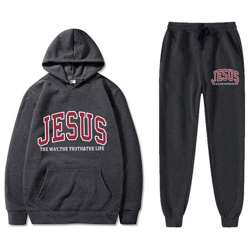 Letter Print Hoodie Sweatpants Set Men Women Casual Tracksuit Long Sleeve Sportswear