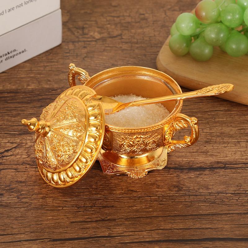 White Sugar Bowl, Creative Sugar Bowl, Flavoring Bottle, Flavoring Jar, Restaurant Kitchen, Golden Peacock Pattern Sugar Bowl