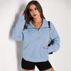 Thick Fall Winter Sweatshirt Casual Sport Top Loose Elastic Cuff Long Sleeves Half Zipper Turn Down Collar Big Pocket Pure Color Daily Wear