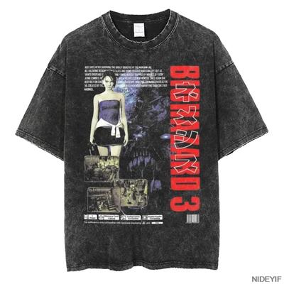 1990S Resident Evil Biohazard Leon Kennedy Oversized T Shirt 100% Cotton Vintage Washed T-shirt for Men Women