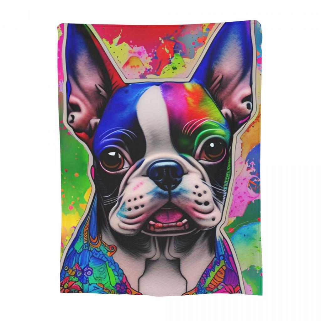 Boston Terrier Dog Colorful Blankets Flannel Summer Breathable Lightweight Throw Blankets for Home Office Quilt