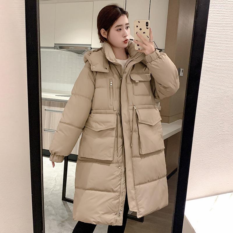 Winter new down cotton-padded clothes women's medium and long over-the-knee hooded college style bread clothes jacket thick